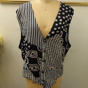 Men's Vintage Paragraff Black and White Print Vest